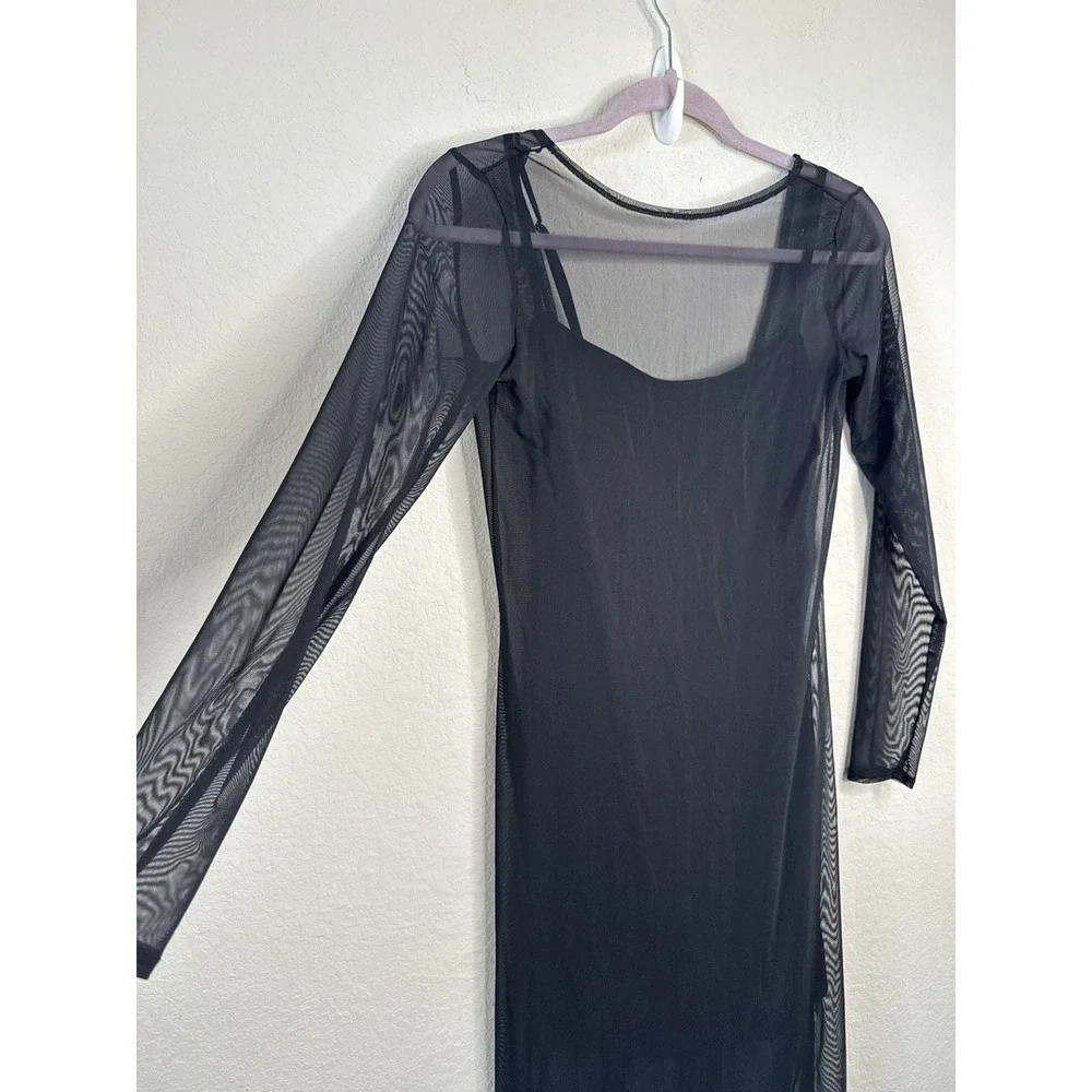 Abercrombie & Fitch‎ Long Sleeve Mesh Maxi Dress Sz S Sheer Open Back Slit Party